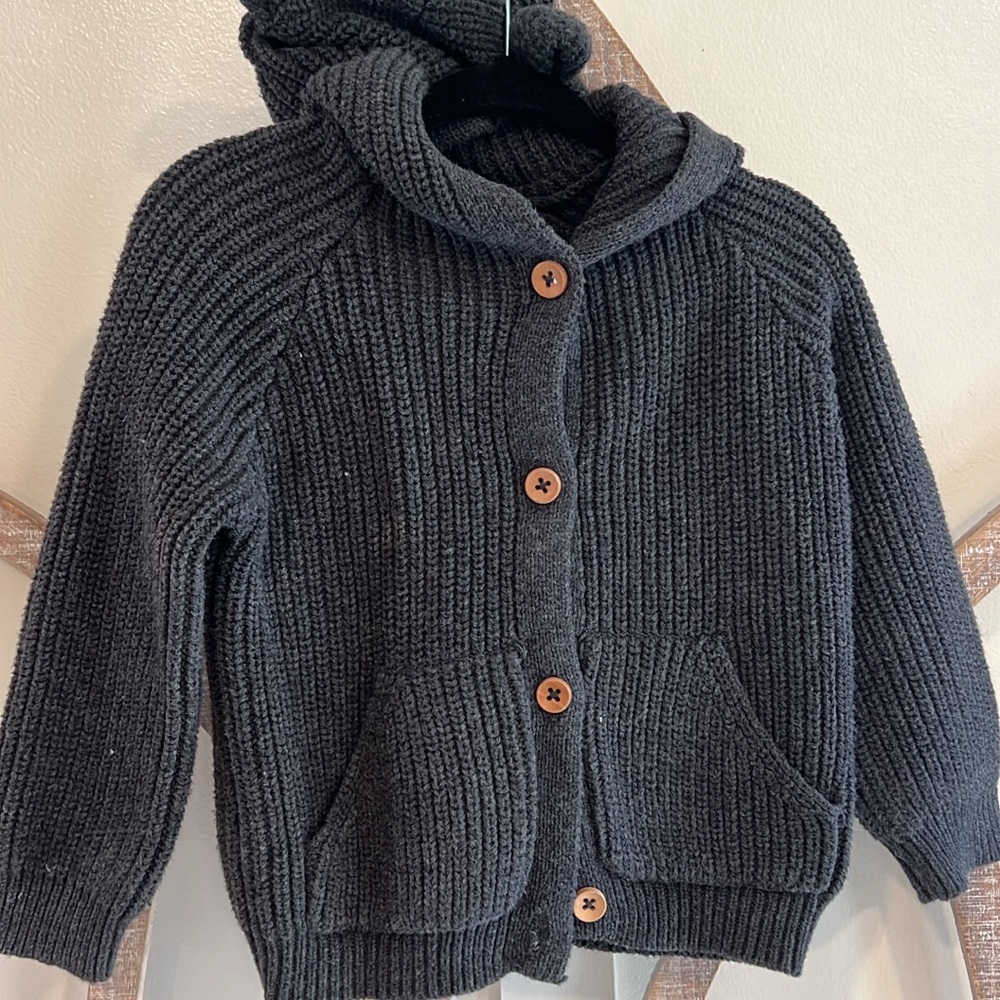 Jamie Kay Charcoal Knit Bear Hoodie with Wooden Buttons size 1
